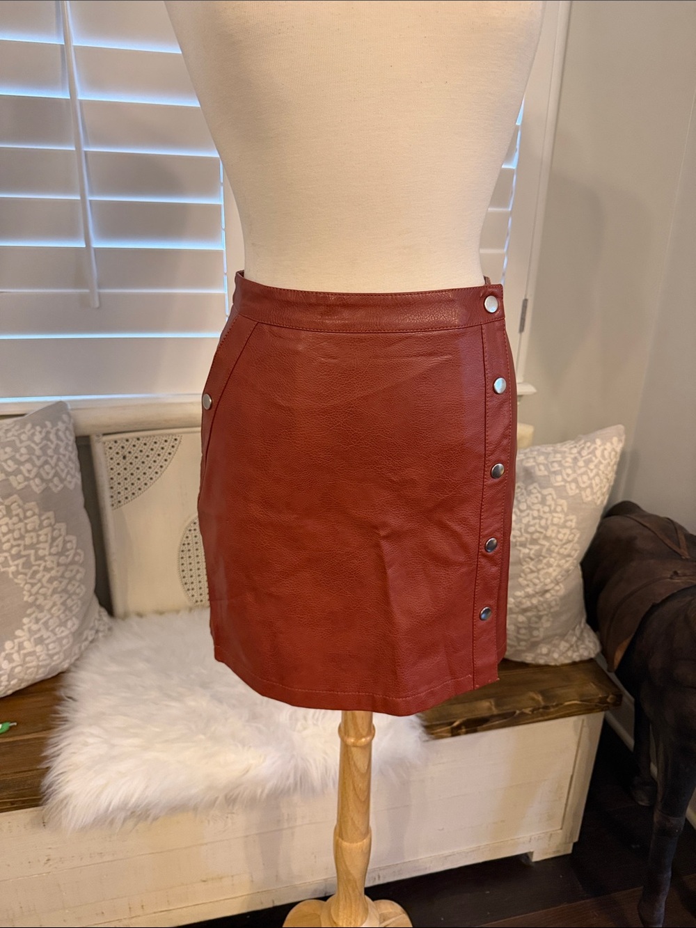 NWT-Urban outfitters faux leather Rust snap skirt M